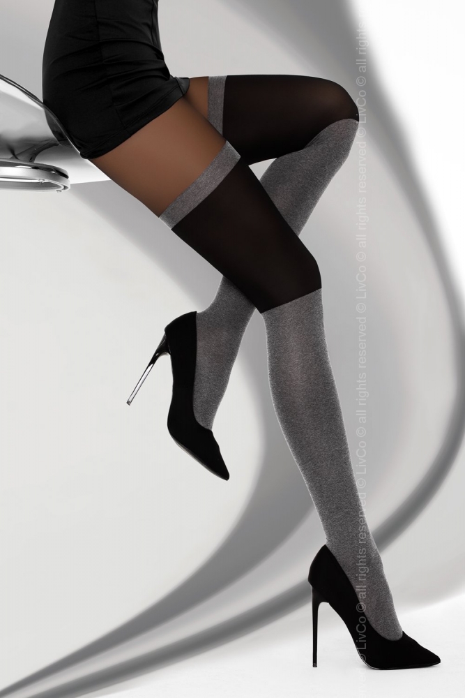 Колготки "Livco Corsetti Megia" имитация чулок, черно-серые, M/L 
